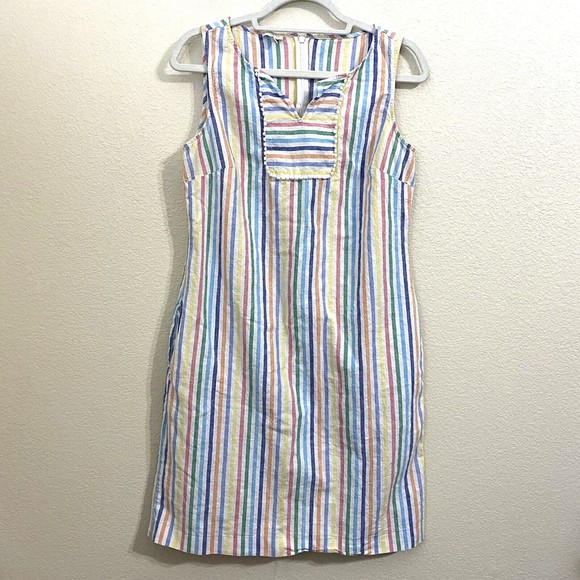Talbots Dresses & Skirts - Talbots Womens Dress Size 10 Linen Blend Sleeveless Midi Stripes Multicolor
